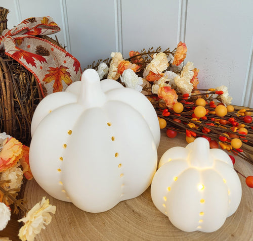 LED Ceramic White Pumpkin pair