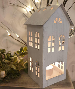 Nordic White metal Tea light House