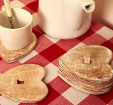 Load image into Gallery viewer, Natural wood heart shaped coasters